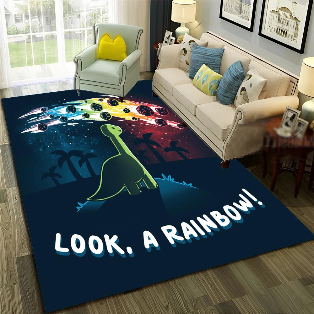 3D Cute Dino Dinosaur Space Cartoon Carpet Rug for Home Living Room Bedroom Sofa Doormat Decor,Child Area Rug Non-slip Floor Mat