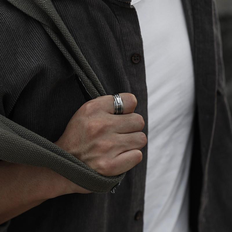 Handcrafted Vintage Double-Layer Adjustable Ring Men Women Geometric Asymmetrical Tail Plated