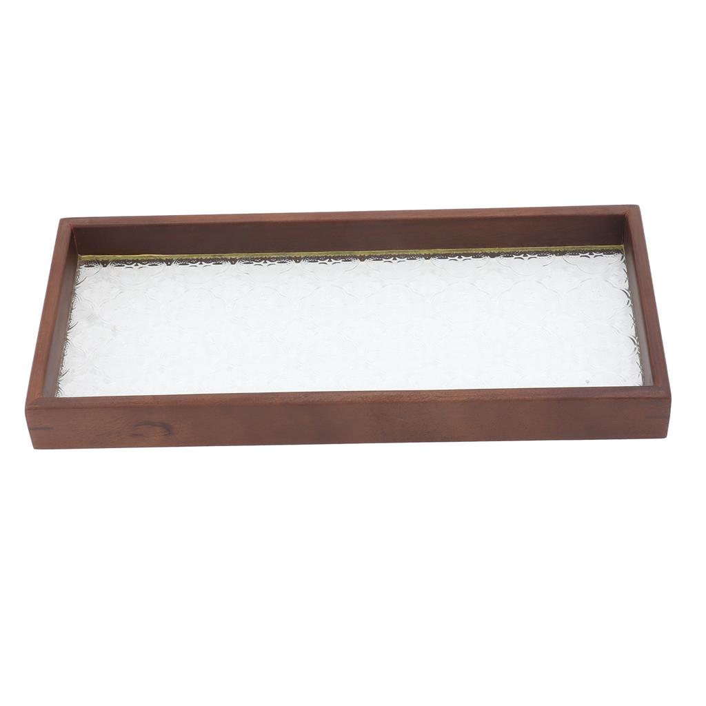 Rectangle Tea Serving Tray Walnut Glass Robust Wooden Glass Tea Tray for Cake Bread Breakfast Snack