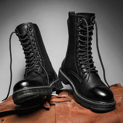 Bottes montantes à fermeture éclair latérale tendance pour hommes, chaussures décontractées, bottes punk en cuir pour hommes, chaudes avec fourrure pour l'hiver, élégantes, bottes de moto pour hommes, grande taille