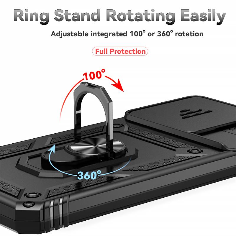 Armor Funda for Xiaomi Poco C65 Case Slide Camera Lens Protection Phone Cover Pocco Poko Little C65 C 65 PocoC65 Ring Stand Case