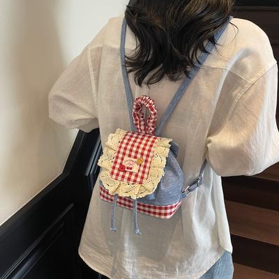 Denim Backpack Women's Bag Summer Versatile New Fashion Plaid Portable Shoulder Backpack