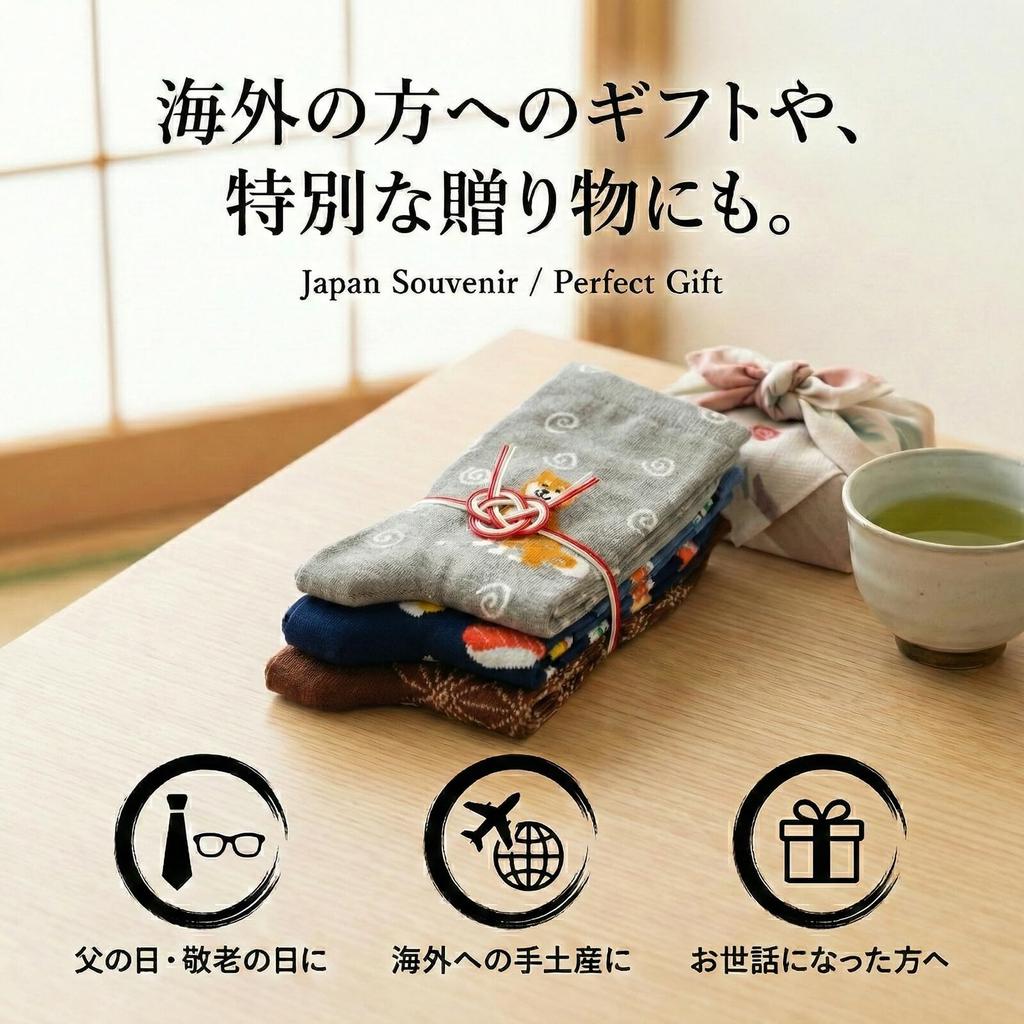 Japanese Pattern Socks for Random Japanese Style Japanese Mount Shiba Sumo Fun Gift Sushi Pattern [Y's factory] Men, 3-Pair Set, 25-27cm Socks,