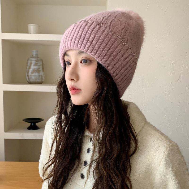 

Новая шерстяная шапка женская осенне-зимняя теплая и холодозащитная шапка для защиты ушей флисовая утолщенная вязаная шапка с помпоном One Size