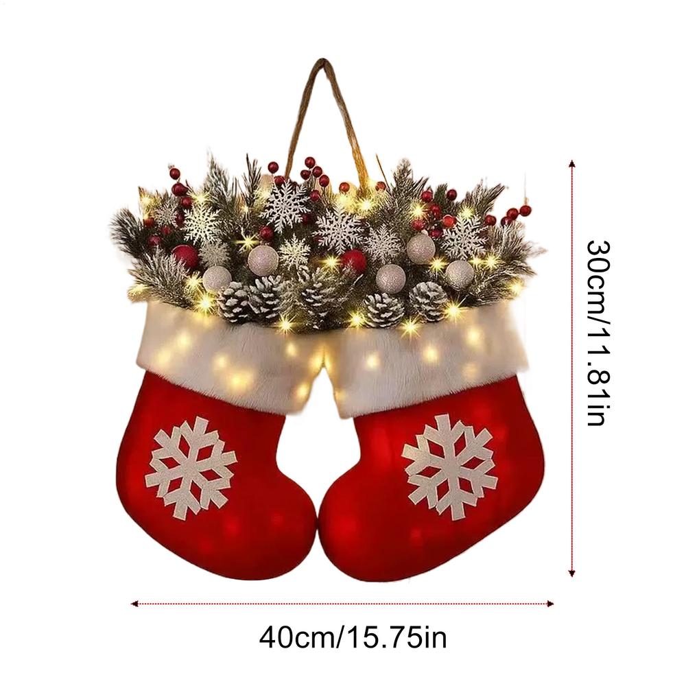 2025 Christmas Garland Glove Shaped Simulated Flower Wreath with Light Wall Door Hanging Decoration Xmas Navidad Party Supplies