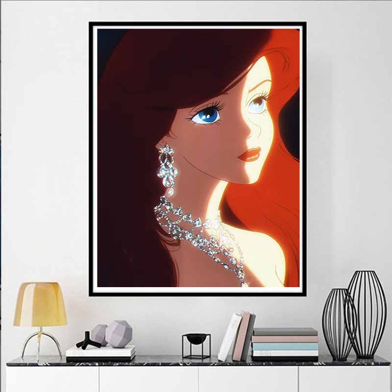 Disney 5D DIY Diamant Malerei: Ariel Die kleine Meerjungfrau Klassischer Zeichentrickfilm Voll-Diamanten Mosaik Kunst Wanddekorations-Set