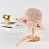 Summer Straw Hat Cherry Embroidered Lace Edge Foldable Sunscreen Lid Seaside Vacation Style Women'S Sunshade Cap