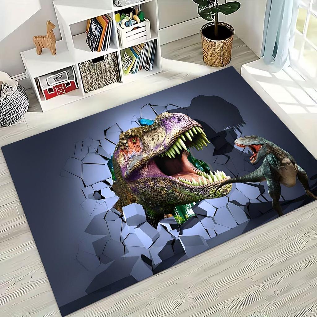 3D Illusion Breaking Wall Dinosaur Animal Series Rug for Bedroom Living Room Sofa Home Doormat Decor,Large Non-slip Floor Mat