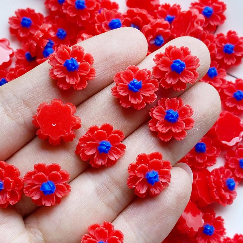 60Pcs New 12mm Cute Mini Flower Flat Back Resin Cabochons Scrapbooking DIY Jewelry Craft Decoration Accessorie