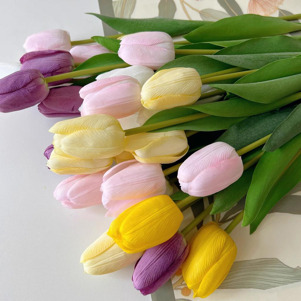 7Pcs Realistic Pink Artificial Tulips Flowers Real Touch Artificial Tulips Bouquet Spring Decoration Flowers DIY Wedding Bouquet