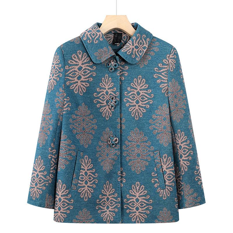 

Autumn coat women s lapel top clothes old lady 5XL (recommended 145-80 kg) синій