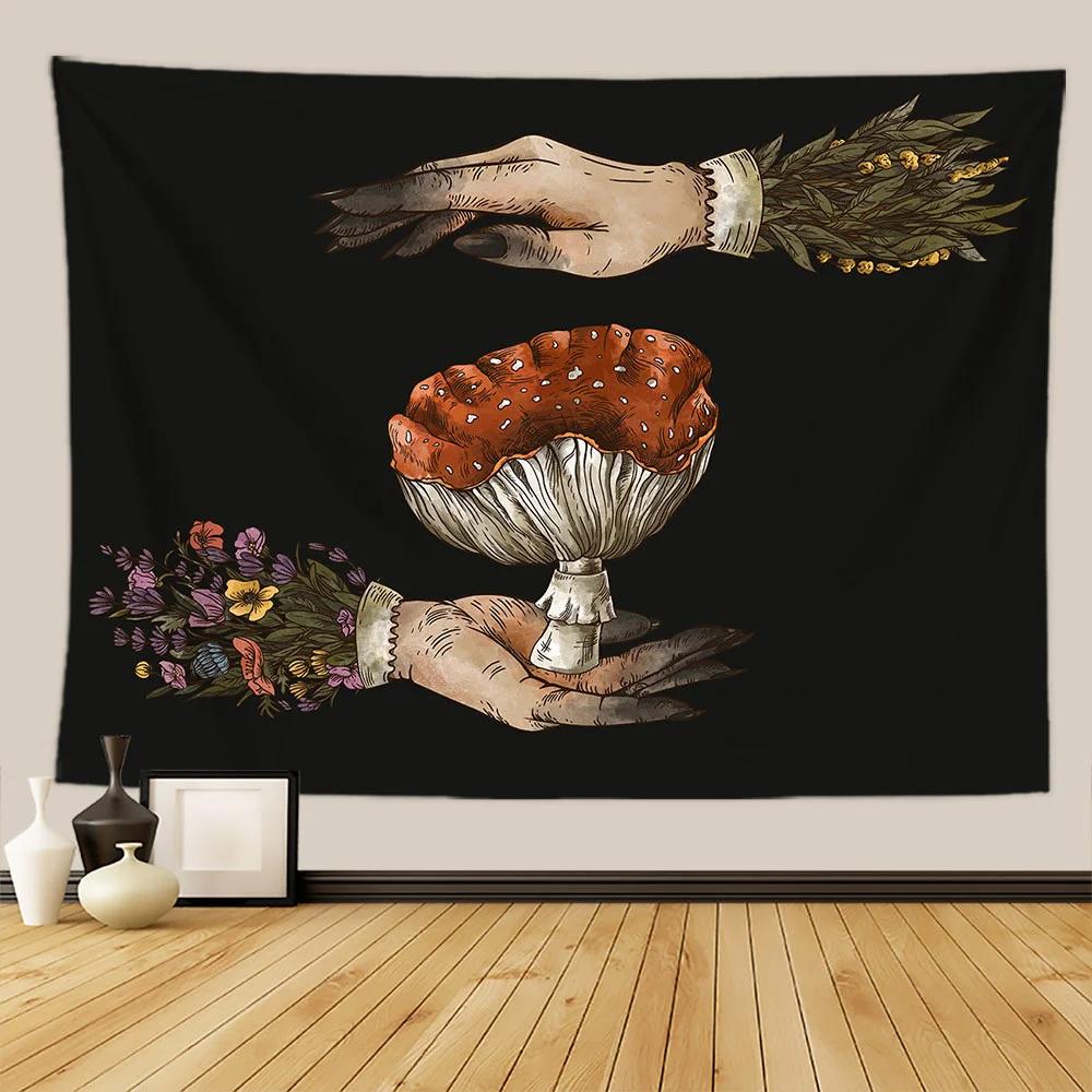Botanischer Druck Florales Wandbehang Pilz-Wandteppich Vintage Boho Wildblumen Gemüse-Wandteppich Bunte Heimdekoration
