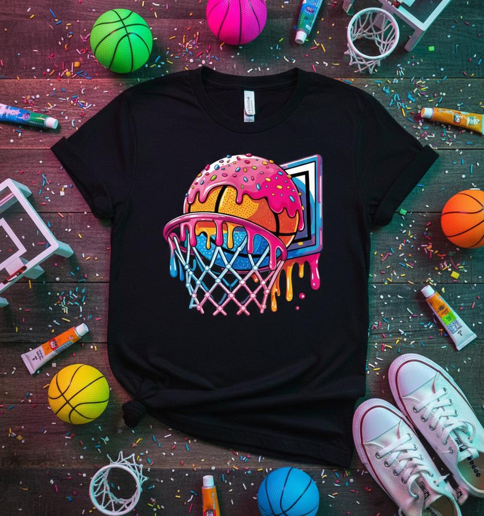 Ice Cream Drip Basketball T-Shirt, Funny Sports Tee M