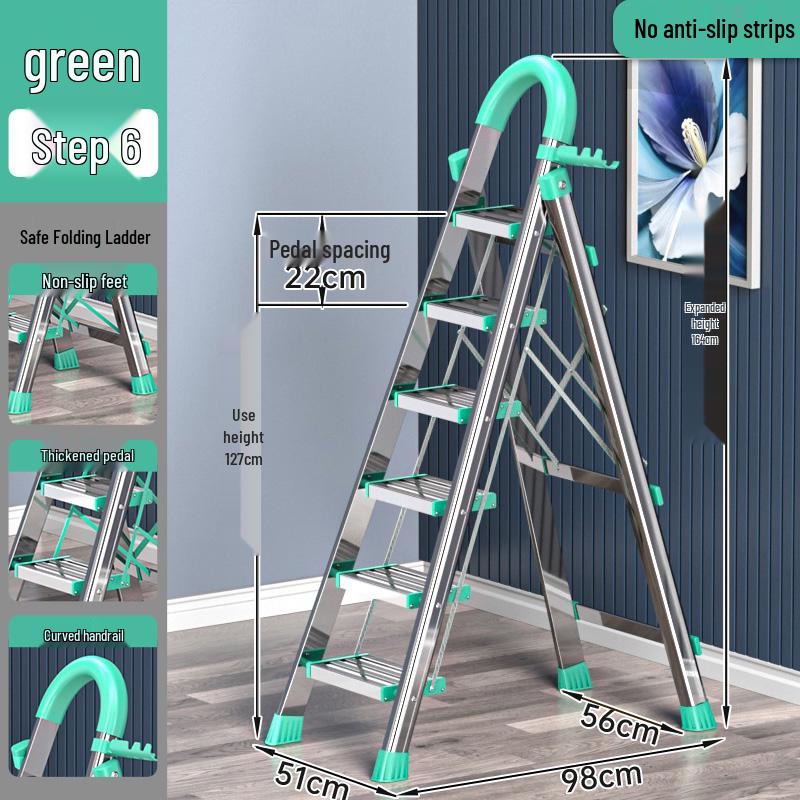 Stainless Steel Folding A-Frame Ladder - Portable, Multi-Functional, 3-5 Step Indoor Ladder