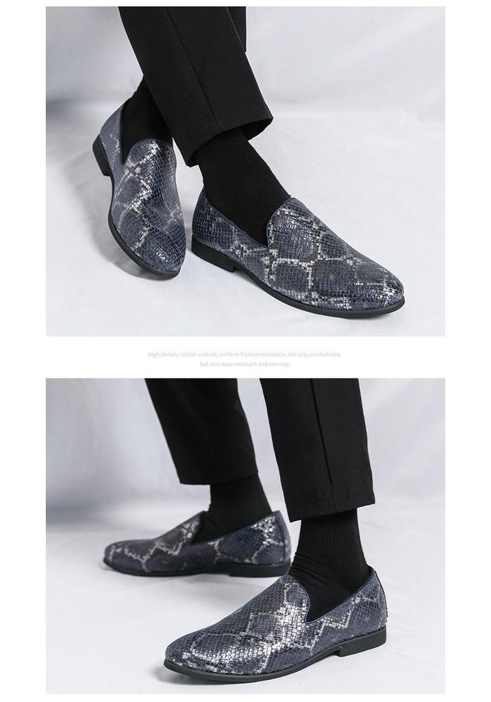 Men's Plus Size Python Pattern Slip-on Leather Loafers - Korean Style Business Casual Shoes