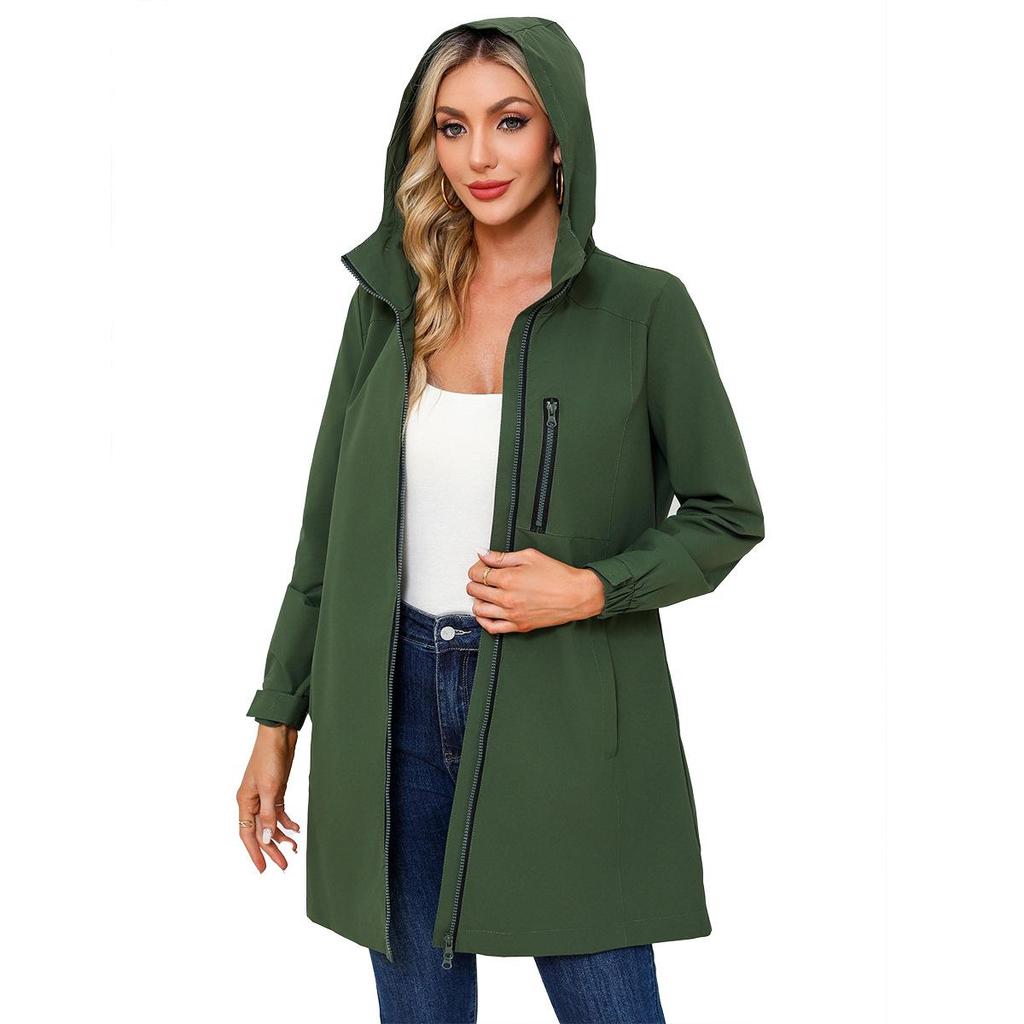 Trench Coat Women's Hooded Long-sleeved Spring and Autumn Coat Loose Casual Windproof