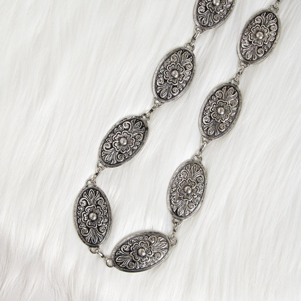 New Carved Retro Metal Women's Waist Chain Ancient Silver Bronze Western Style Embossed Alloy