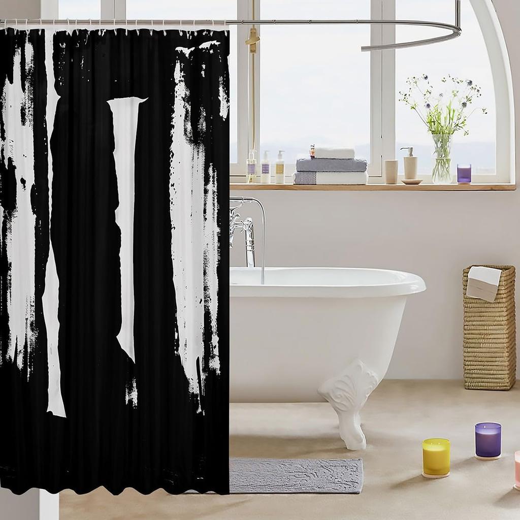 1pc Black and White Shower Curtain for Bathroom Decor 72" L x 72" W Modern Abstract Art Bath Curtain Boho Minimalist Bathro