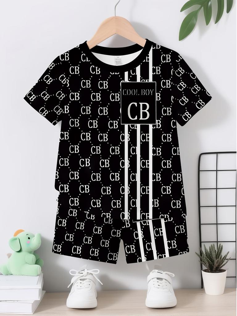 Summer New Casual D Printing Short-sleeved Suit Y Children's Suit Cartoon Letter New