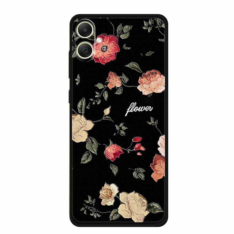 3D Emboss Case For Samsung Galaxy A06 M06 F06 A05 M05 F05 Phone Case A 06 M 05 Flower Black Silicone Soft Back Cover Coque Funda