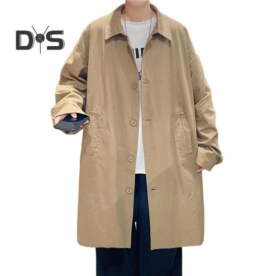 Мужская ветровка, пальто с лацканами, длинным рукавом, пуговицами, планкой, тренчкотом с карманами, однотонный свободный крой, верхняя одежда средней длины 2XL хаки