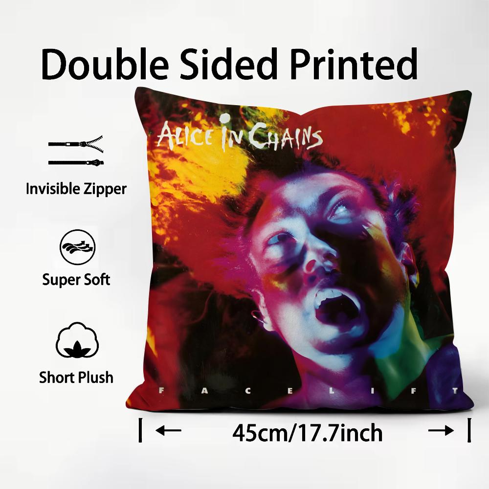 A-Alice In C-Chains Band Cushion Cover Plush Fabric Soft Double-Sided Printed Sofa Warm Winter Home Child Gift Pillow Case