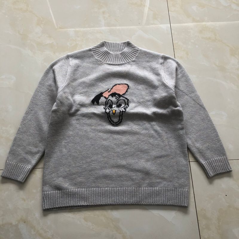 

Soft Glutinous Cartoon Sweater Autumn and Winter New Women clothes Fashion Age-Reducing Half-high Collar Pullover Long sleeve Slimming Sweater 32228 Gray Cartoon C-7-23-1 One size