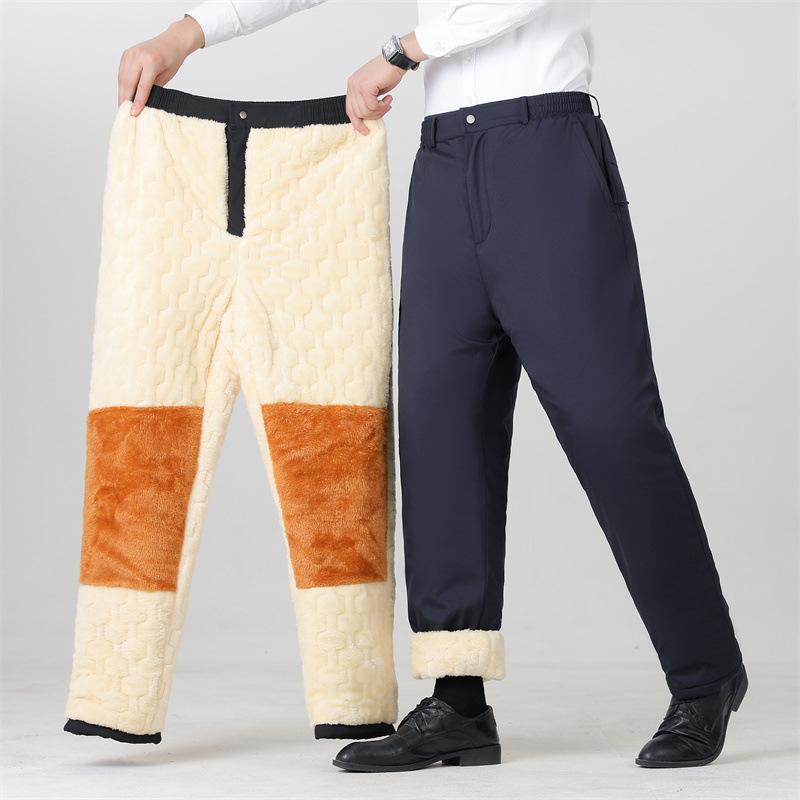 

Зимние флисовые брюки для мужчин, деловые повседневные рабочие брюки для платья с подкладкой из шерпы, мужские теплые толстые брюки, термобрюки большой плотности с карманами 5XL тёмно-синий