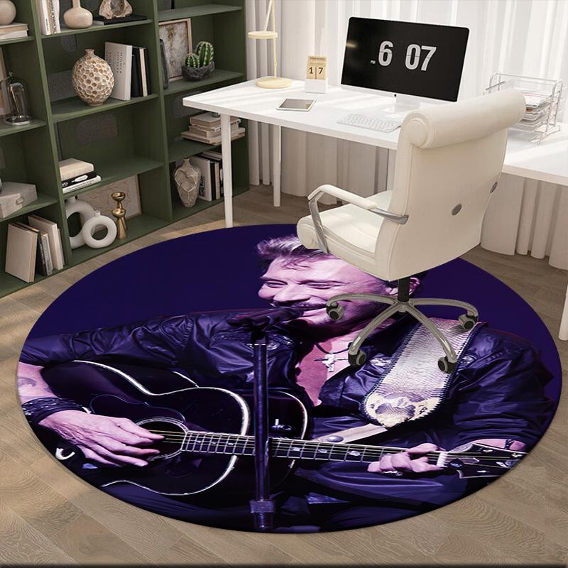 1pc Rock star Johnny Hallyday Round carpet Painted Printed circular carpet, home door mat, outdoor travel protection carpet