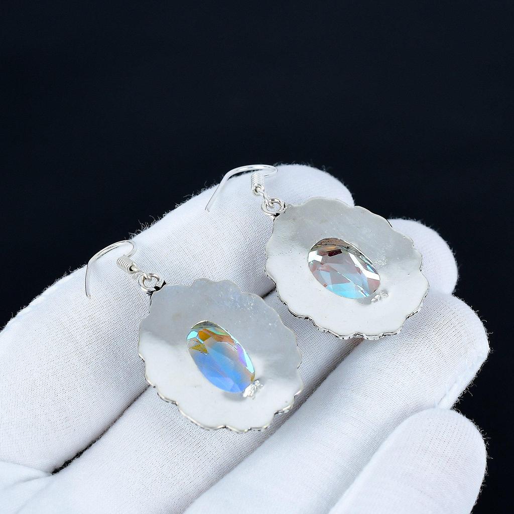 Mystic Topaz Gemstone Earrings, 925 Sterling Silver Earrings, Silver Earrings For Gift, Mystic Topaz Dangle Drop Earrings For Anniversary Gifts