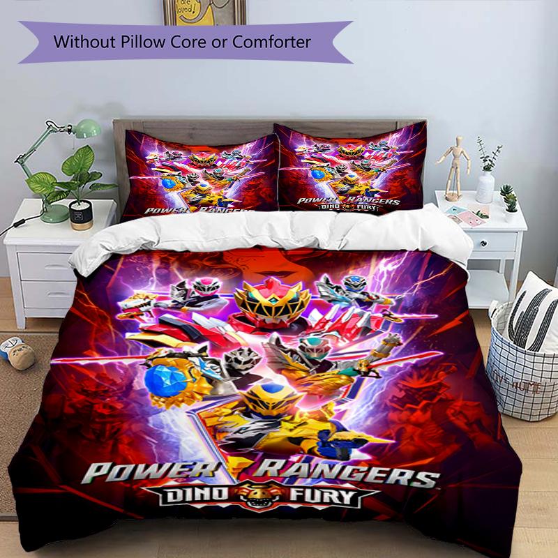 Set copripiumino 3 pezzi (1*Copripiumino + 2*Federe, Senza Nucleo),Set Biancheria da Letto con Stampa Mighty Morphin Power Rangers, Decorazione Camera da Letto, Stagione Unica, Compleanno