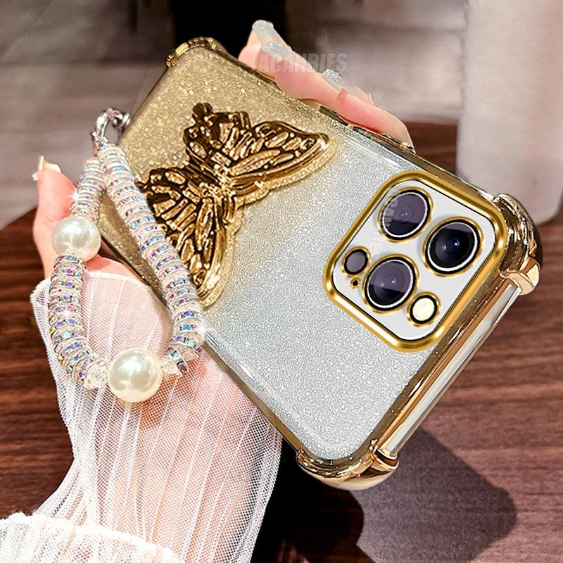 

Lanyard Plating Butterfly Holder Silicone Case For Iphone 16 11 12 13 17 14 15 Pro Max 7 8 Plus Mini Shockproof Stand Back Cover iPhone 13 mini