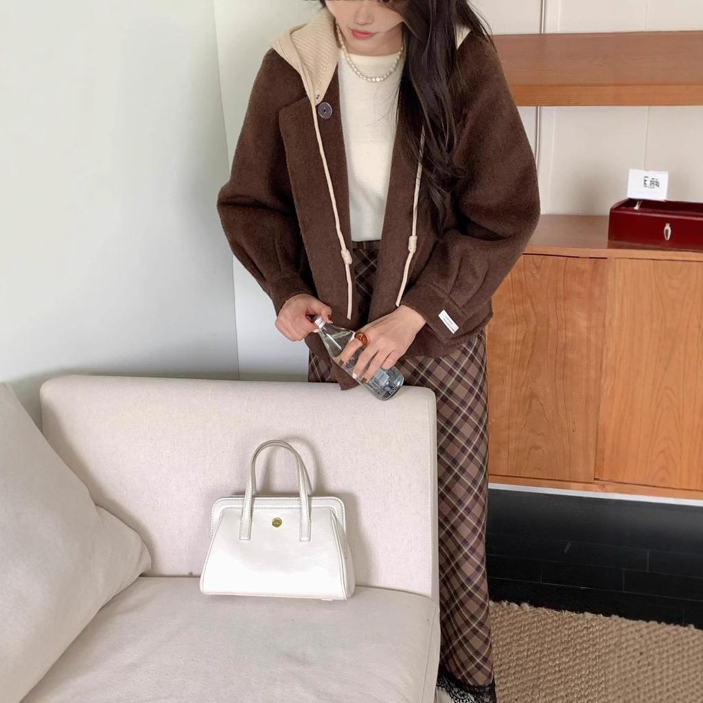 Autumn and Winter New Korean Style Double-sided Cashmere Coat Women's Age-reducing Knitted Hooded Jacket Short Top