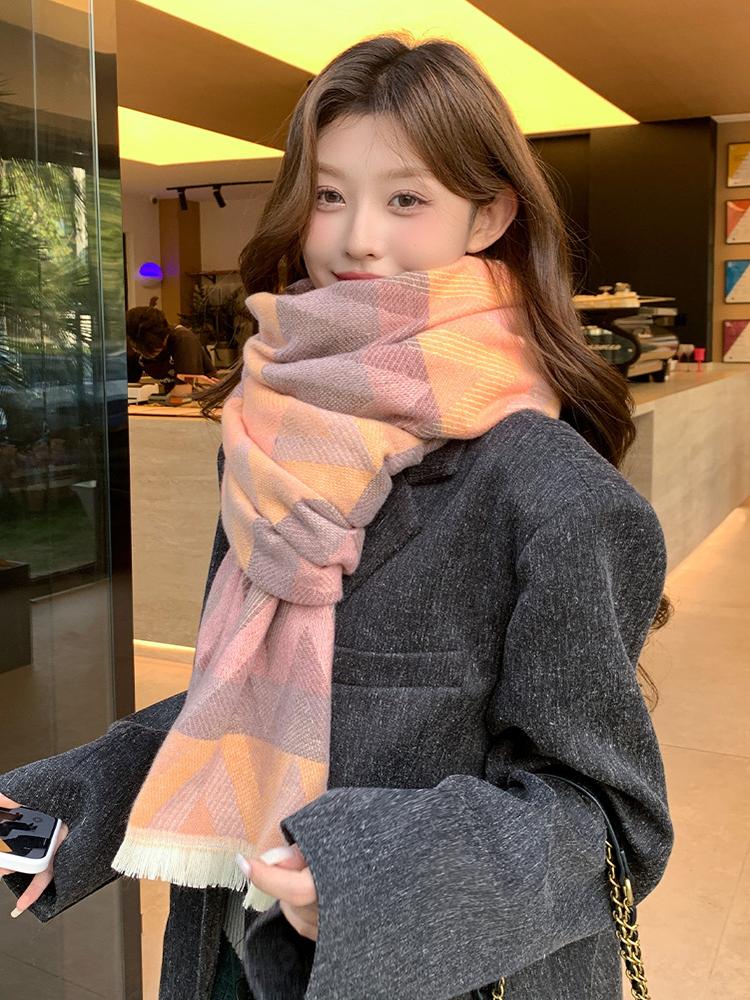 Women Winter Sweet Retro Knitted Scarf Headscarf Ladies Casual Colorful Striped Warm Scarve Mujer Foulard Wrap Shawl New Fashion
