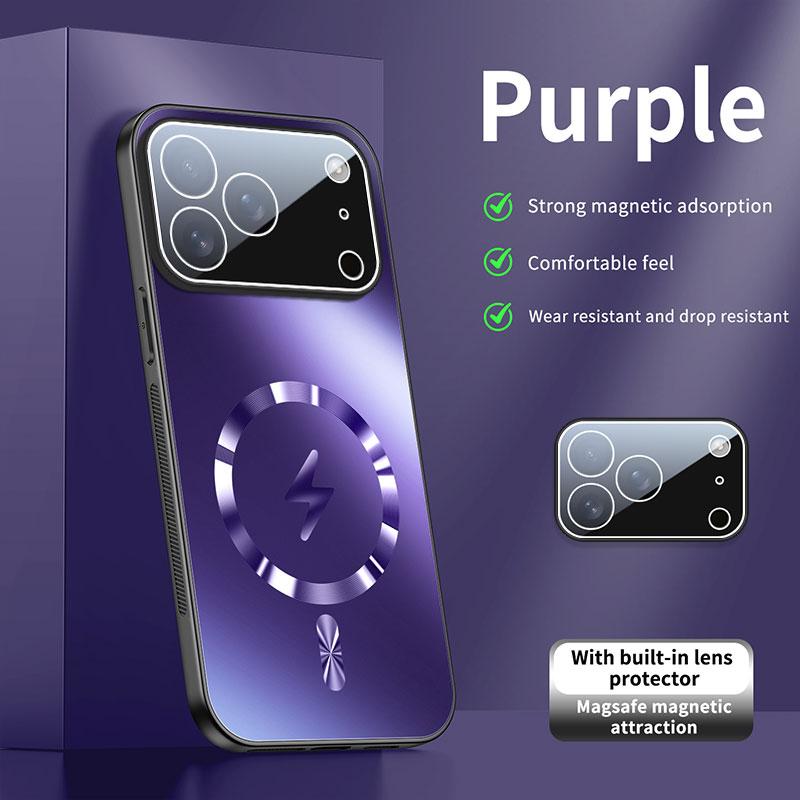 

Роскошные матовые стеклянные магнитные чехлы для телефонов для iPhone 17 Pro Air 16 15 14 Pro Max для беспроводной зарядки MagSafe, аксессуары For iPhone 14 фиолетовый