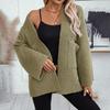 Pulover Tricotat Larg cu Gât în V, Mânecă Lungă, Culoare Solidă, Cardigan Top