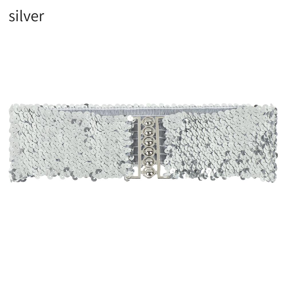 Fashion Casual Stretch Belly Waist Band Sequin Wide Elastic Belt Metal Buckle Waistband Ladies Dress Cummerbands