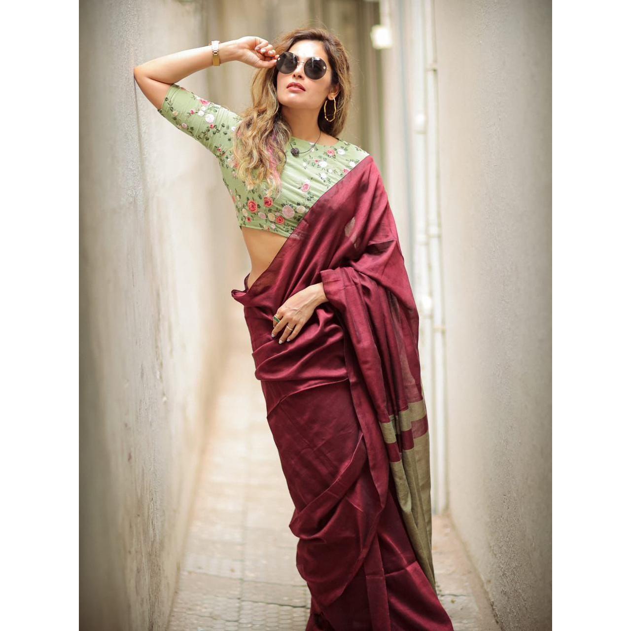 Exclusive beautiful special  lilan cottan digital printed  saree