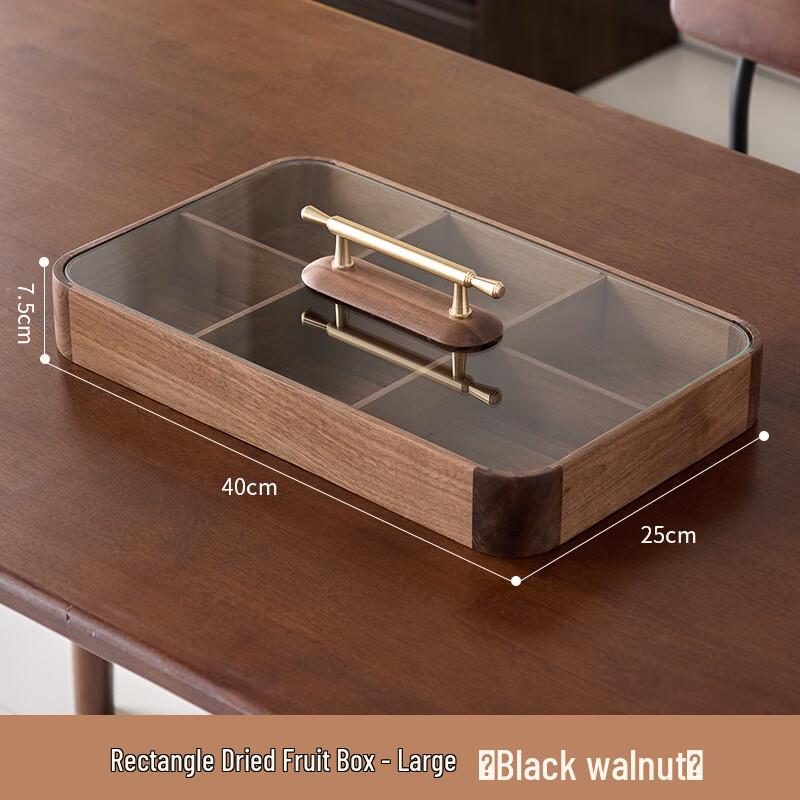 New Chinese Style Black Walnut Divided Snack Box 40x25cm