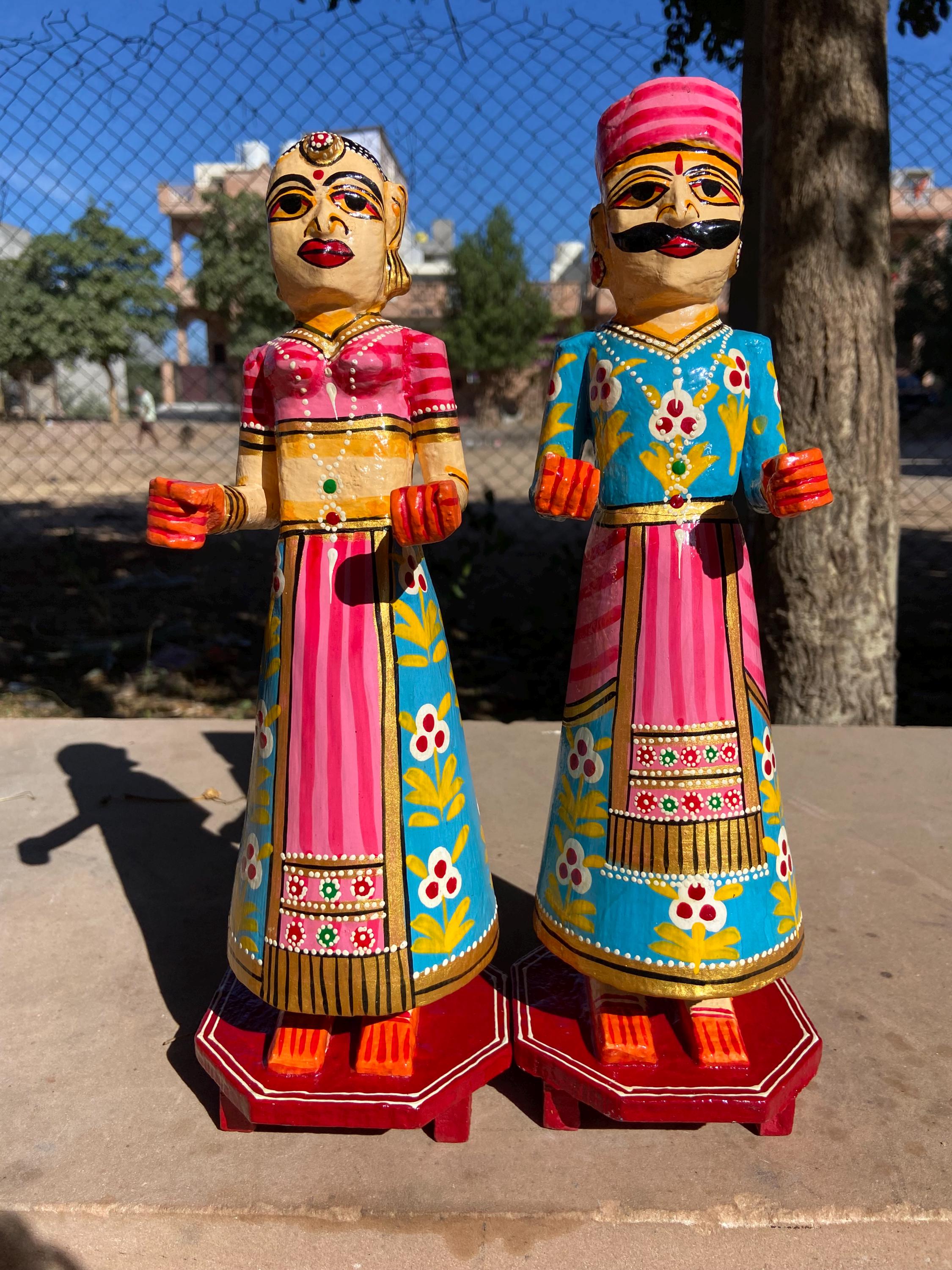 

Hand-Painted Wooden Isar Gangaur Statues: Rajasthani Festival Figurines 16” X 8” X 24” (l x w x h) разноцветный