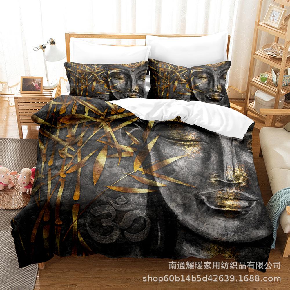 3D Digital Printing Bedding Four-Piece Set Three-Piece Set Buddha Statue Bed Sheet Quilt Pillow