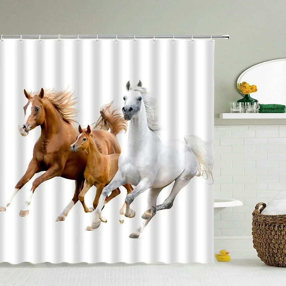 Horse Elephant Shower Curtain 3d Printing Waterproof Polyester Animals Bathroom Curtains Decoration with Hook Curtain