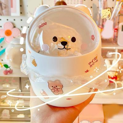 Ins Desktop Trash Can Organizer With Lid Kawaii Cute Bear Trash Bin Storage Box Girl Pen Holder Storage Bucket With Flip Top