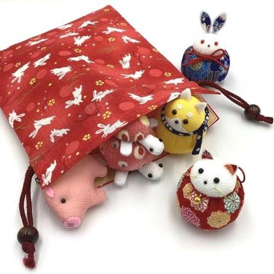 Kyosuke Made Japan Drawstring Bag Pouch Rabbit Approximately 24.519cm Cotton Cherry Blossom Wooden Beads Medium Waraku Usagi Pink