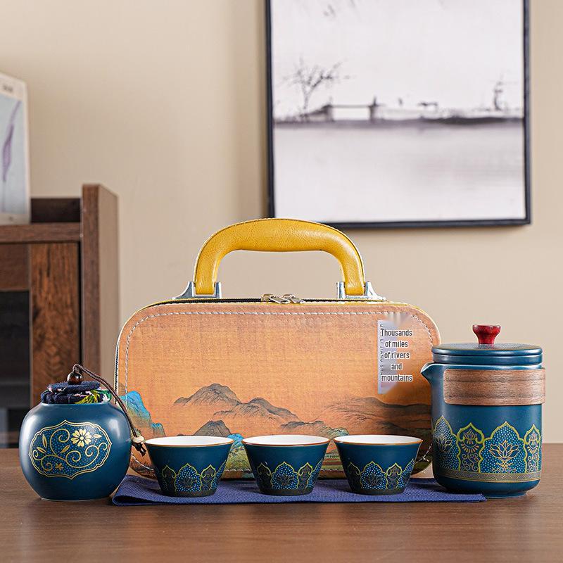 Portable Ceramic Gongfu Outdoor Tea Set with Kuaike Cups - Ideal for Business Gifts and Travel.