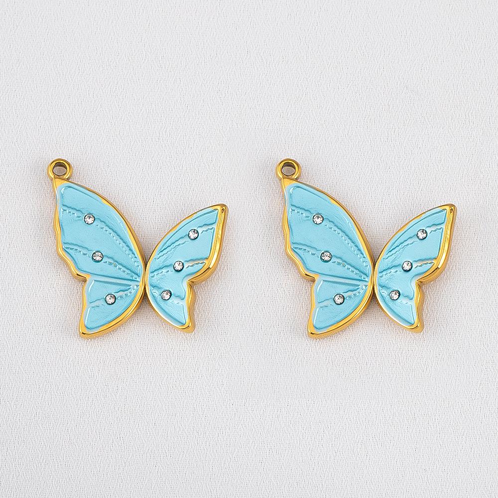 2pcs Stainless Steel Enamel Butterfly Pendants Crystal Bead Imitation Pearl Shell Heart Charm DIY Trendy Necklace Jewelry Making