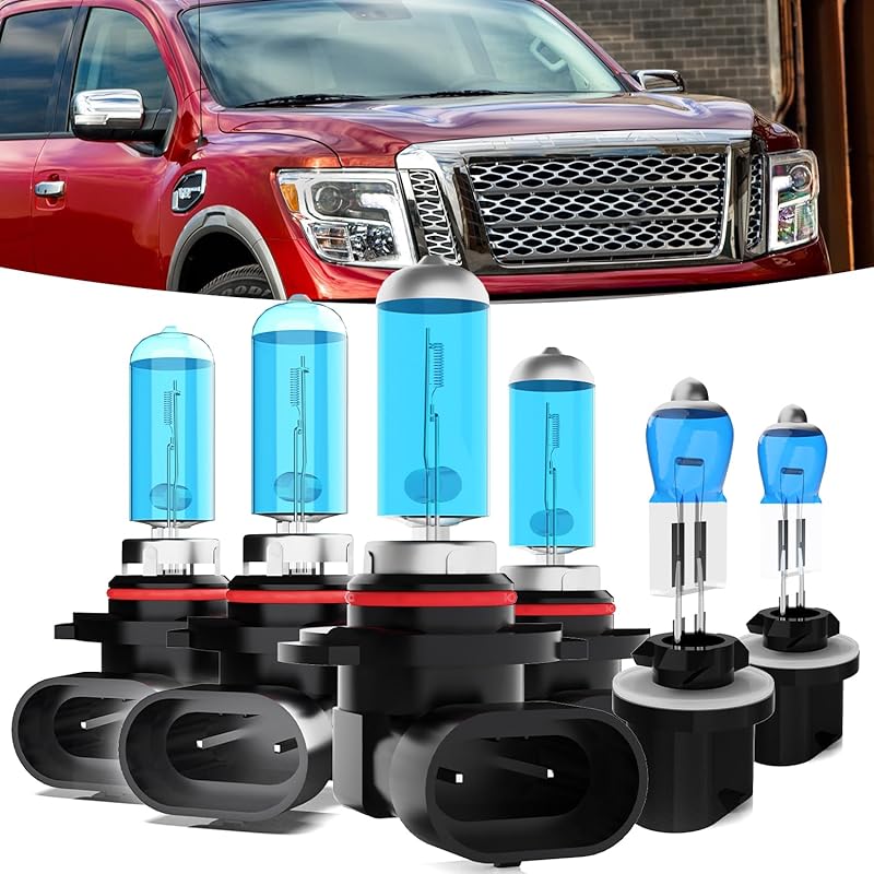 Halogen Headlights Fit For Nissan Titan 2004-2015 Headlight Bulbs,9005/HB3/H10 High Beam+ 9006/HB4 Low Beam+ 880/881/H27 Fog Light Combo,Plug And