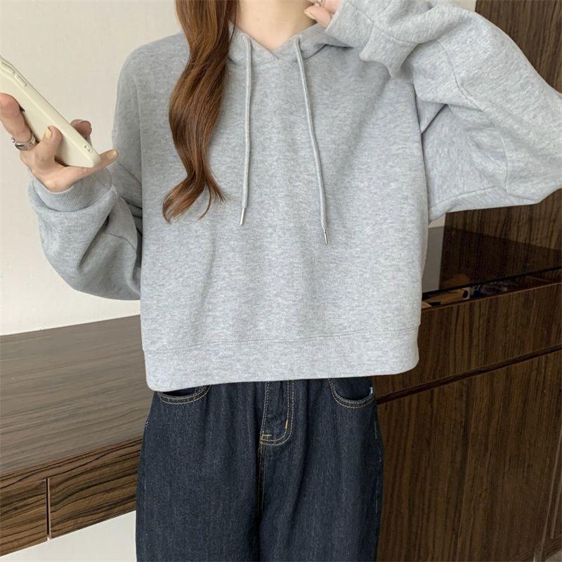 2024 Women's Autumn High-Waist Hooded Sweatshirt - Trendy Korean Style Long Sleeve Pullover