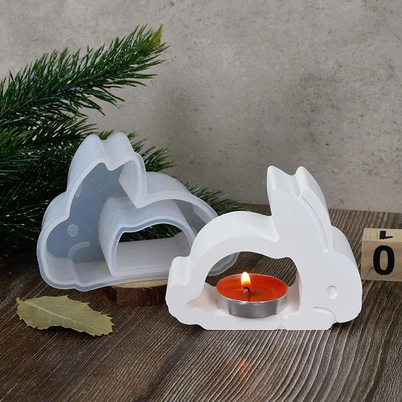 Cute Rabbit Shape Silicone Mold for Tealight Easter Bunny Candlestick Hollow Out Easter Rabbit Candle Holder Molds