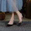 New nude patent leather side empty rivets pointed thick heel shoes shallow mouth willow nail single shoes middle heel shoes children's trendy shoes